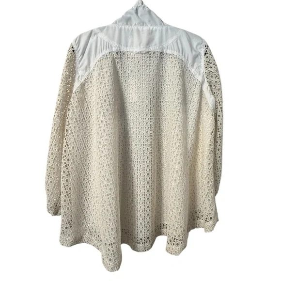 🌼 Anthropologie HEI HEI Eyelet Swing Windbreaker Jacket Zip Front Pockets SZ L
